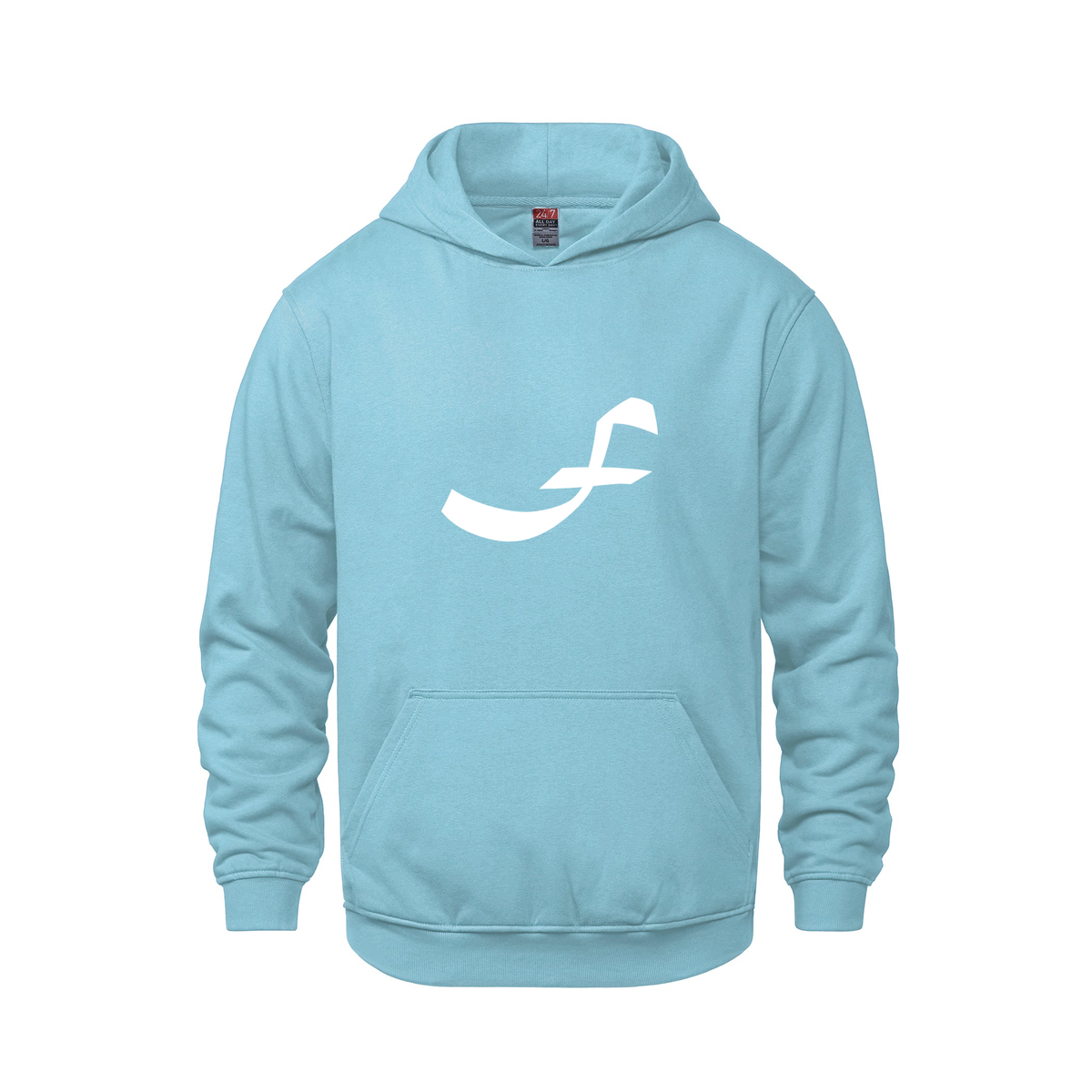 Alphabet F Hoodie 9 inch calligraphy White ink, Light Blue