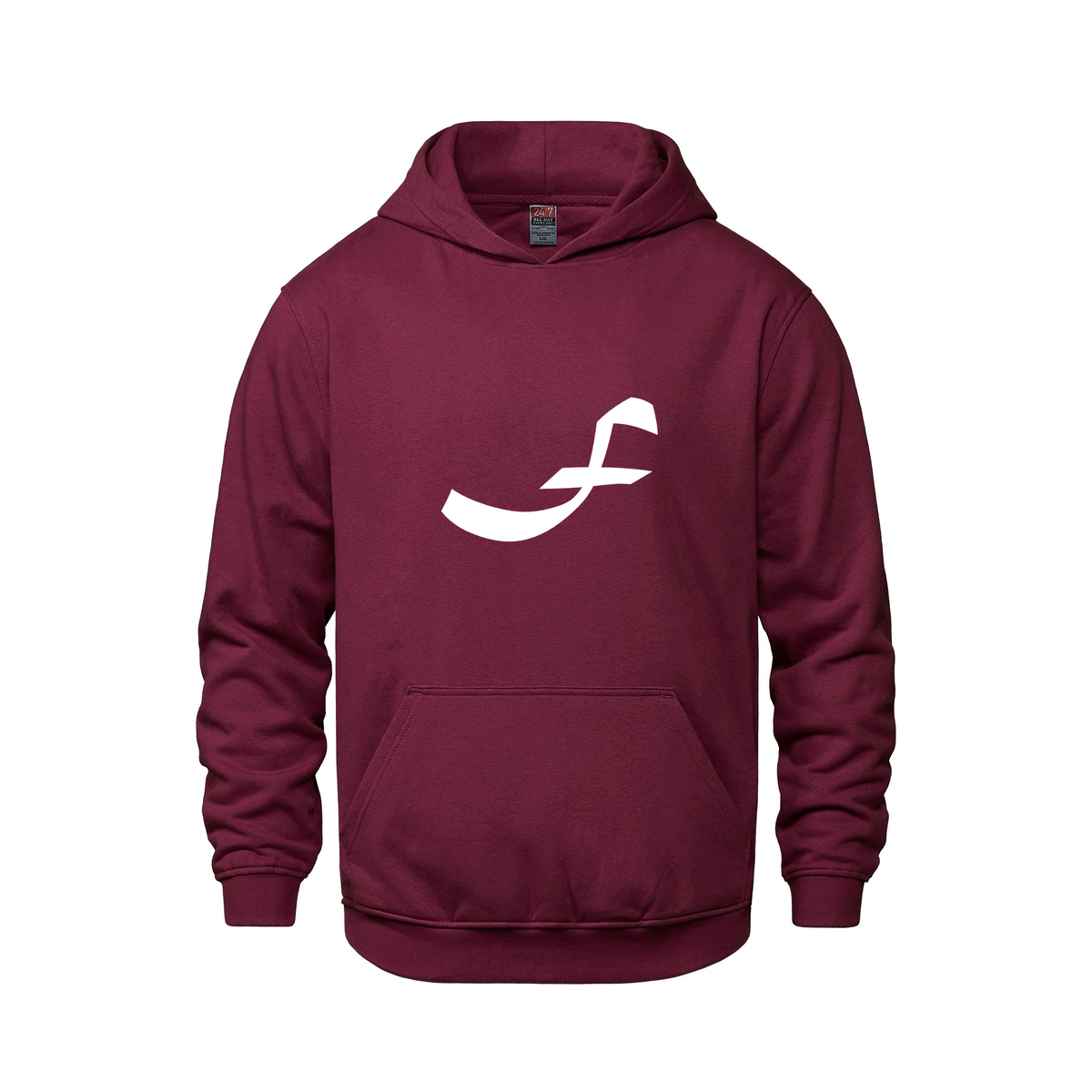 Alphabet F Hoodie 9 inch calligraphy White ink, Maroon
