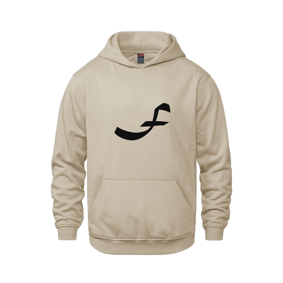 Alphabet F Hoodie 9 inch calligraphy Black ink, Sand