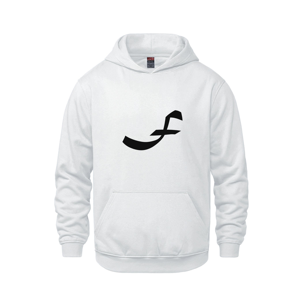 Alphabet F Hoodie 9 inch calligraphy Black ink, White