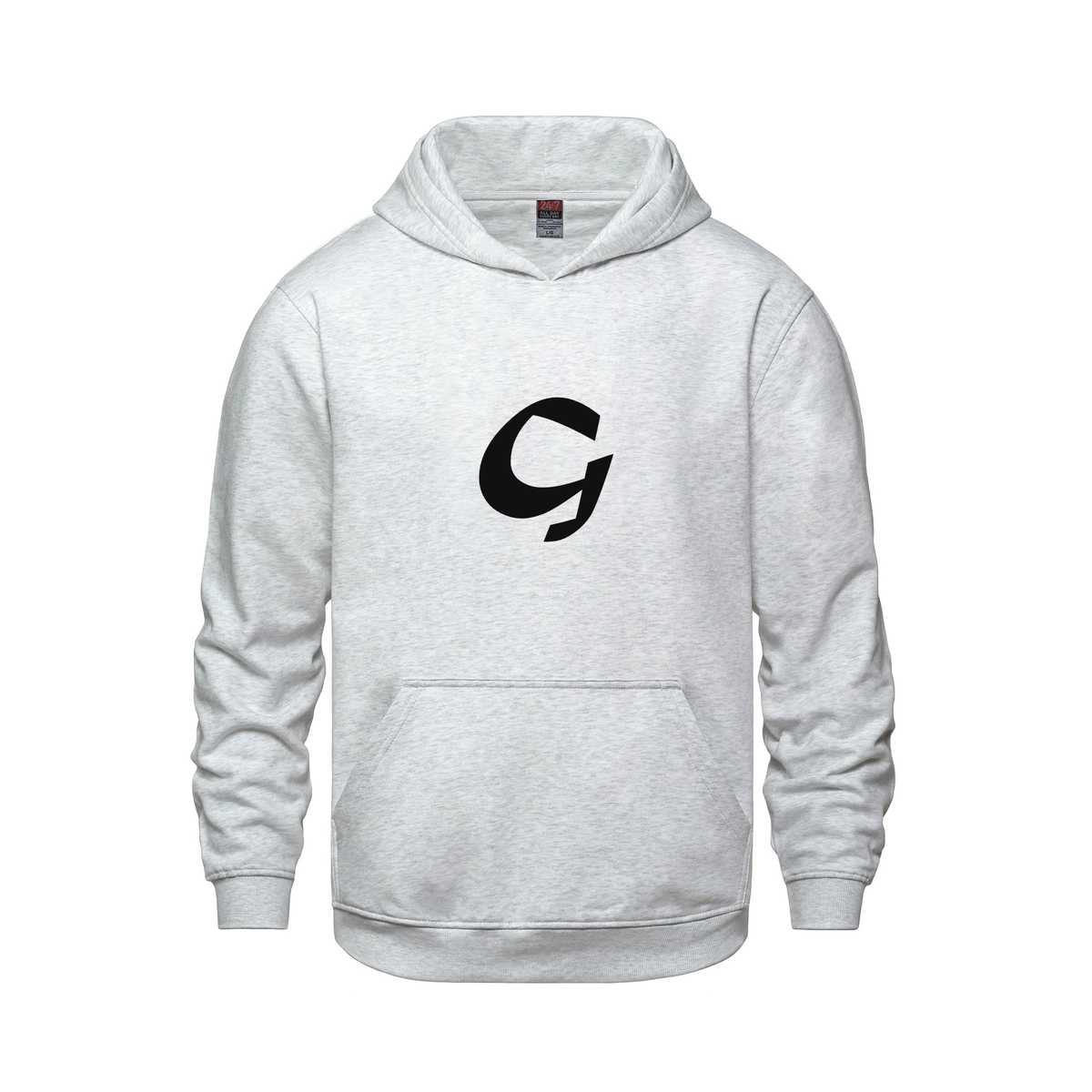 Alphabet G Hoodie 9 inch calligraphy Black ink, Ash