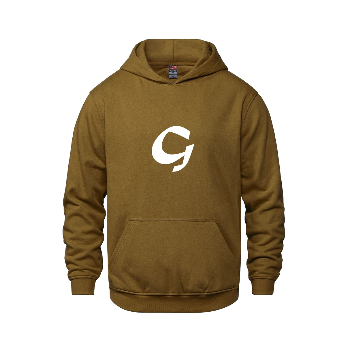 Alphabet G Hoodie 9 inch calligraphy White ink, Caramel