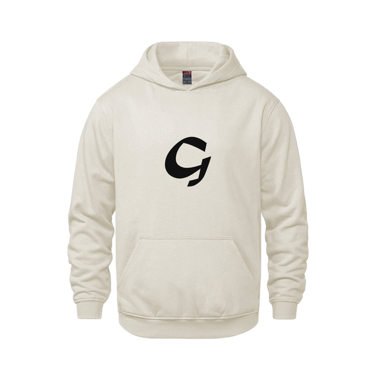 Alphabet G Hoodie 9 inch calligraphy Black ink, Ivory