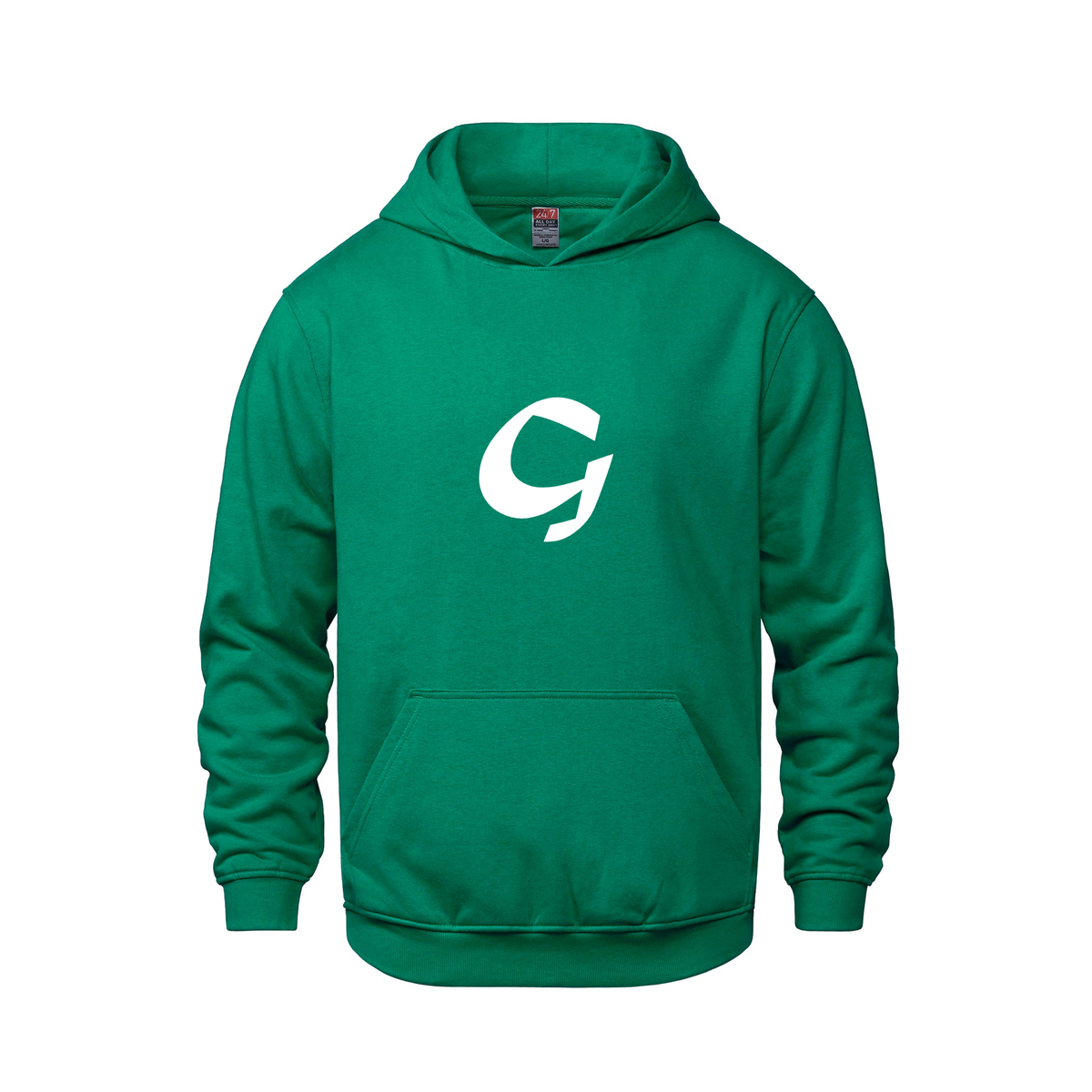 Alphabet G Hoodie 9 inch calligraphy White ink, Kelly Green