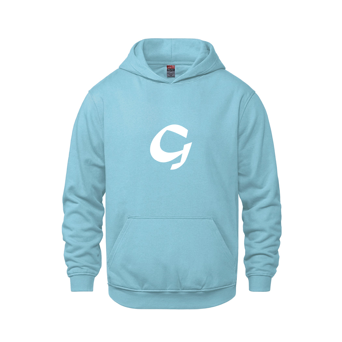Alphabet G Hoodie 9 inch calligraphy White ink, Light Blue