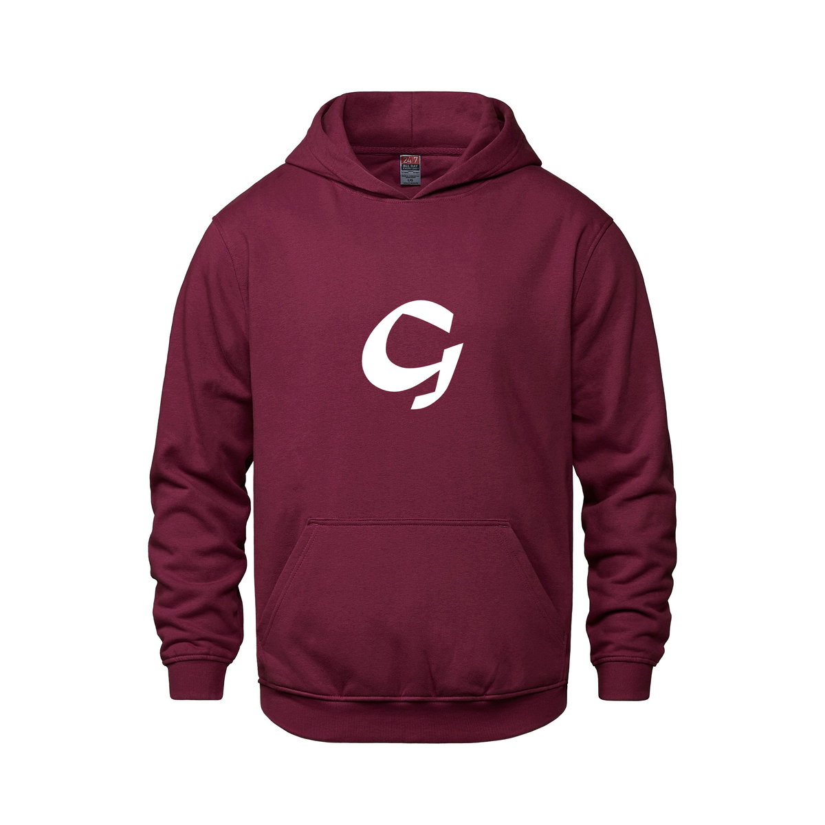 Alphabet G Hoodie 9 inch calligraphy White ink, Maroon