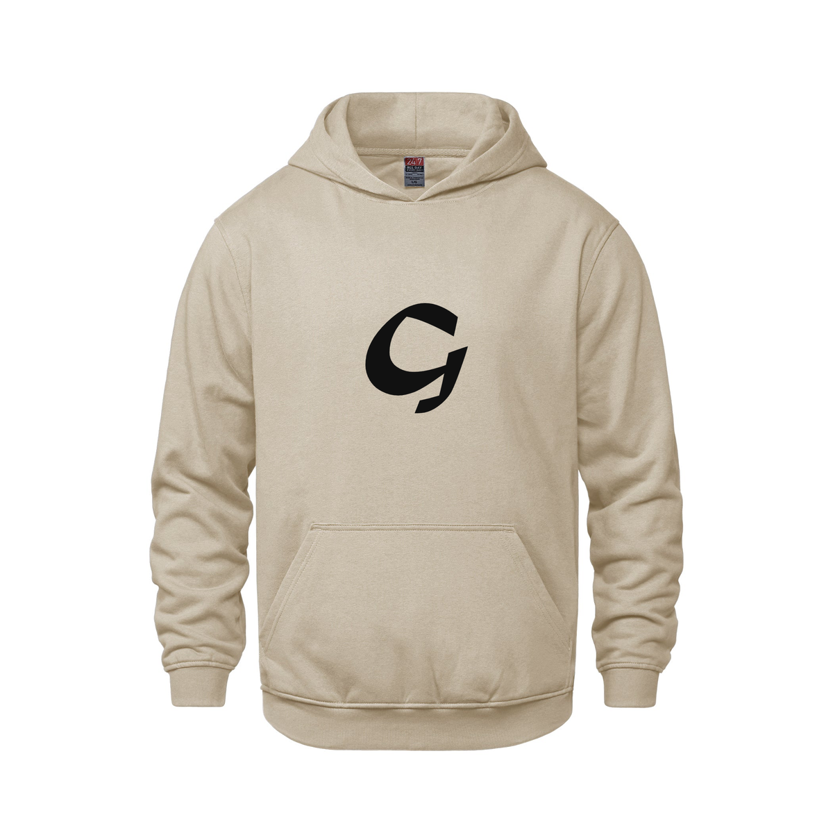 Alphabet G Hoodie 9 inch calligraphy Black ink, Sand