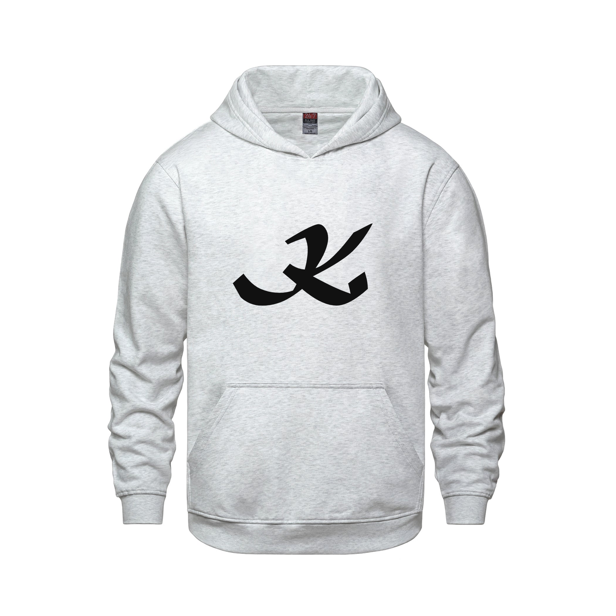 Alphabet K Hoodie 9 inch calligraphy Black ink, Ash
