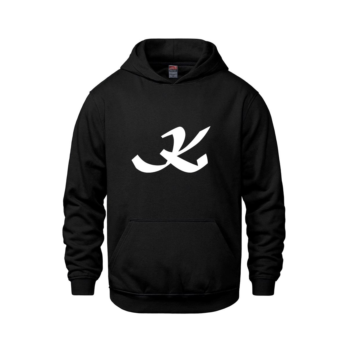 Alphabet K Hoodie 9 inch calligraphy White ink, Black