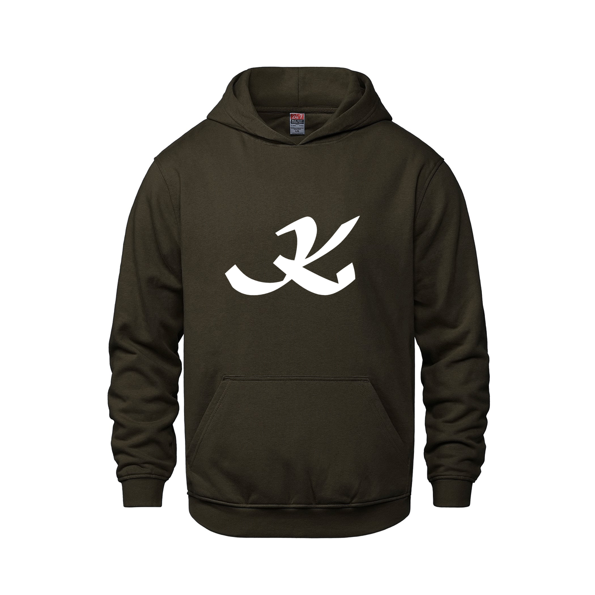 Alphabet K Hoodie 9 inch calligraphy White ink, Brown