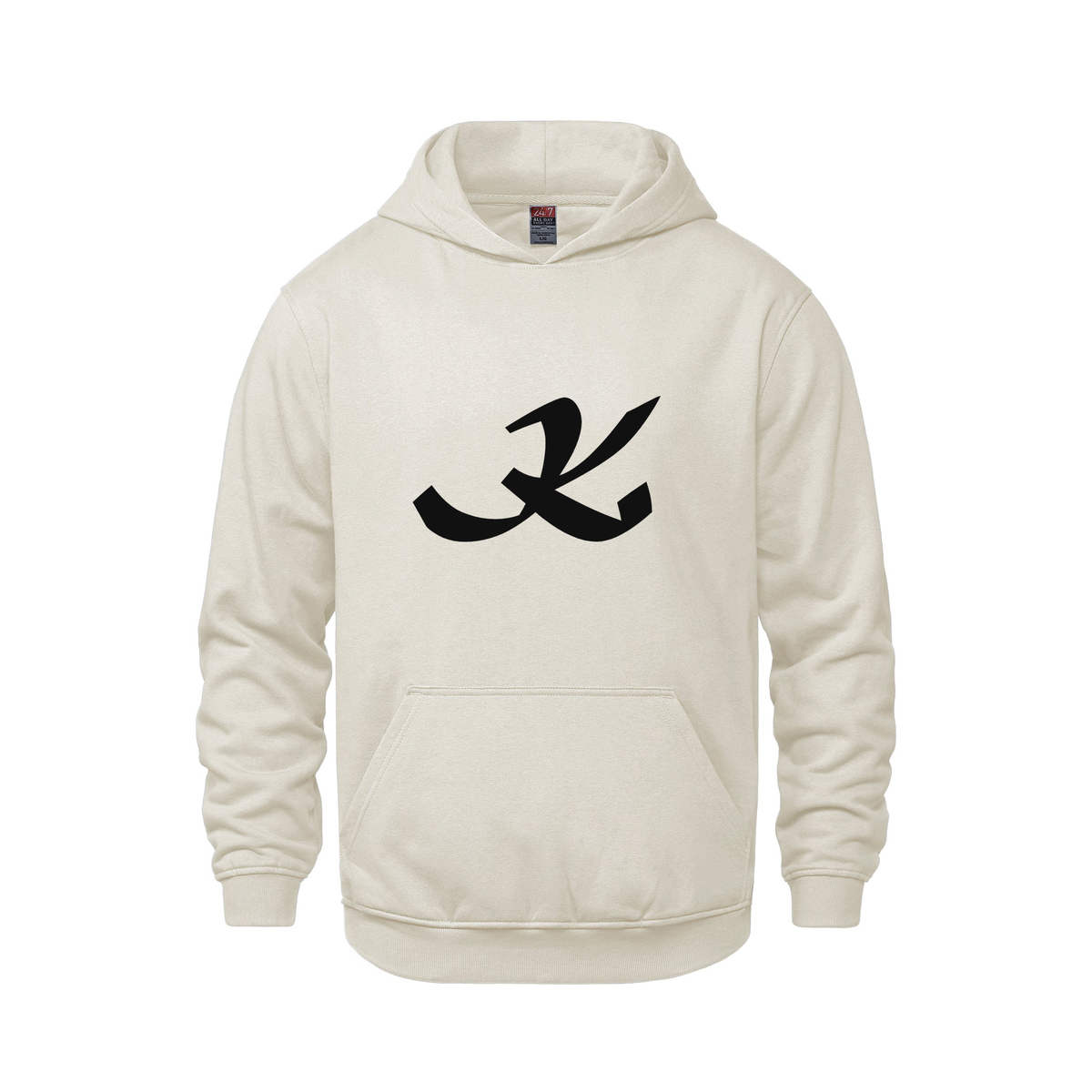 Alphabet K Hoodie 9 inch calligraphy Black ink, Ivory