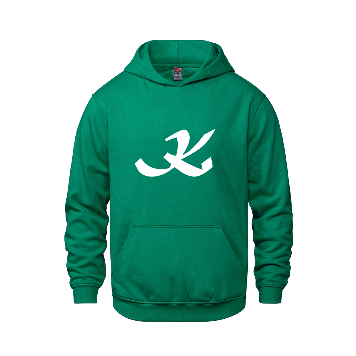 Alphabet K Hoodie 9 inch calligraphy White ink, Kelly Green