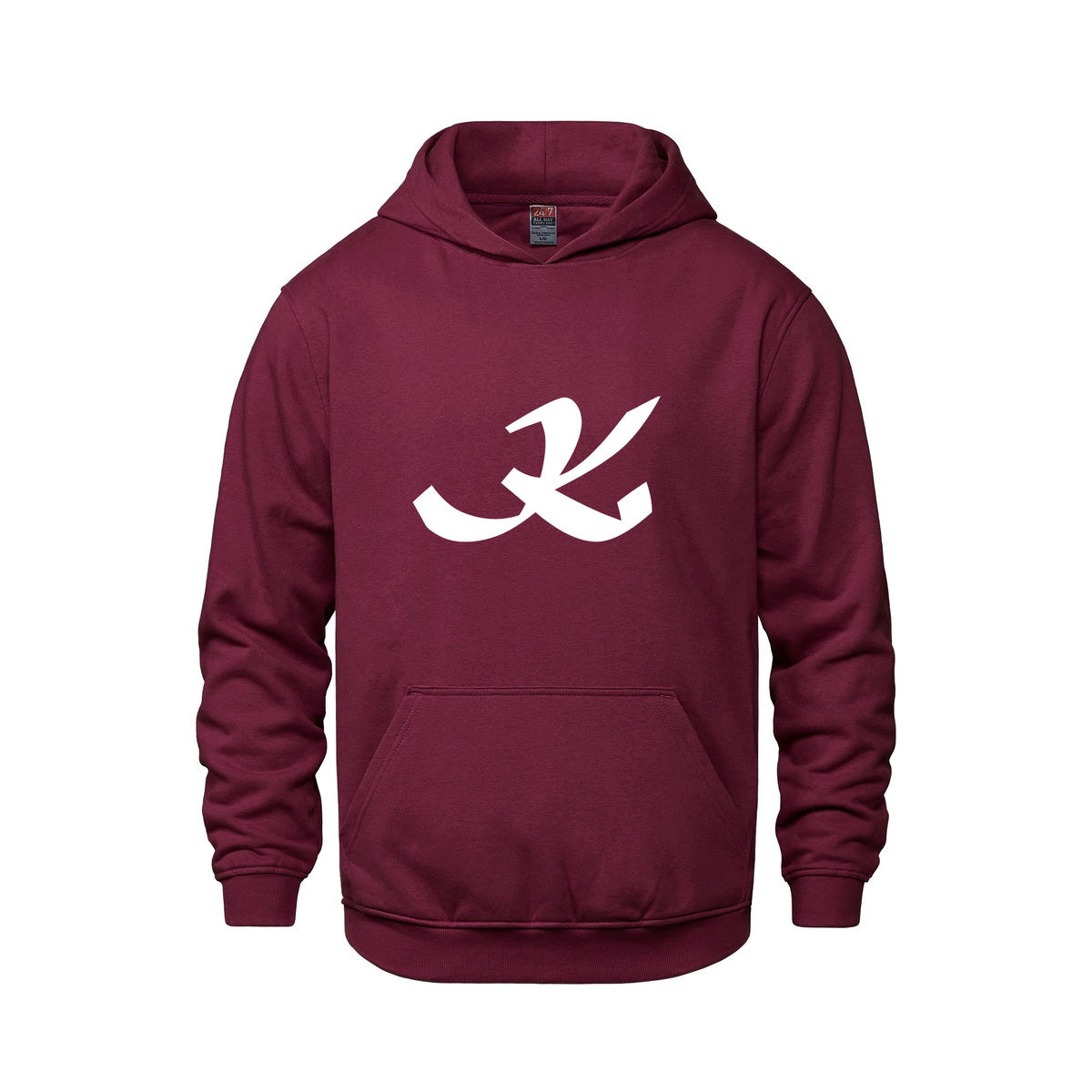Alphabet K Hoodie 9 inch calligraphy White ink, Maroon