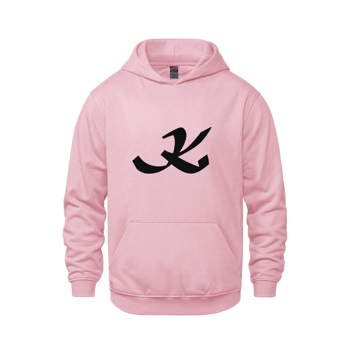 Alphabet K Hoodie 9 inch calligraphy Black ink, Pink