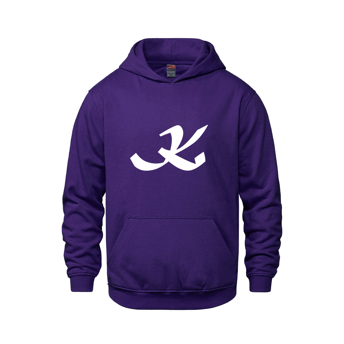 Alphabet K Hoodie 9 inch calligraphy White ink, Purple