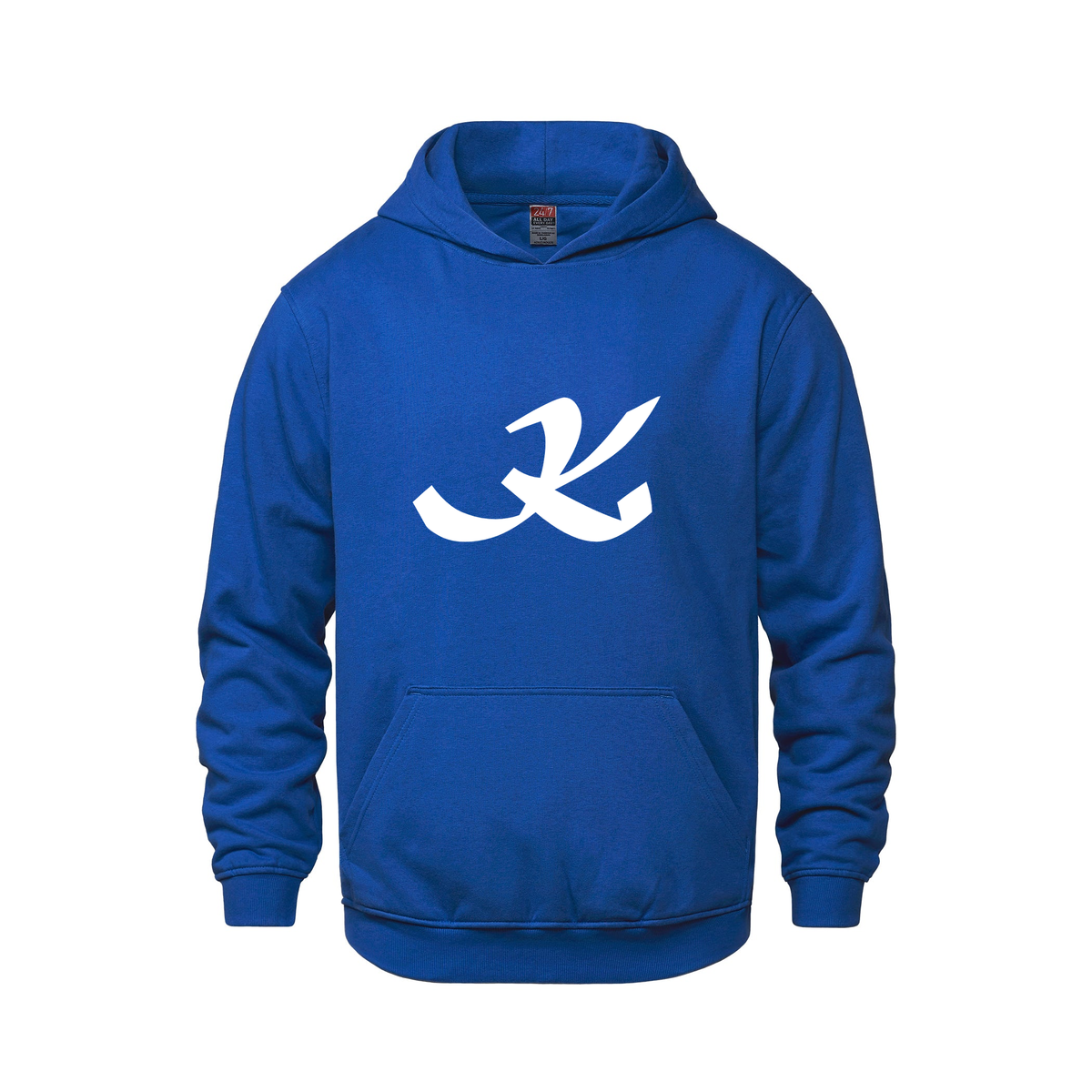 Alphabet K Hoodie 9 inch calligraphy White ink, Royal