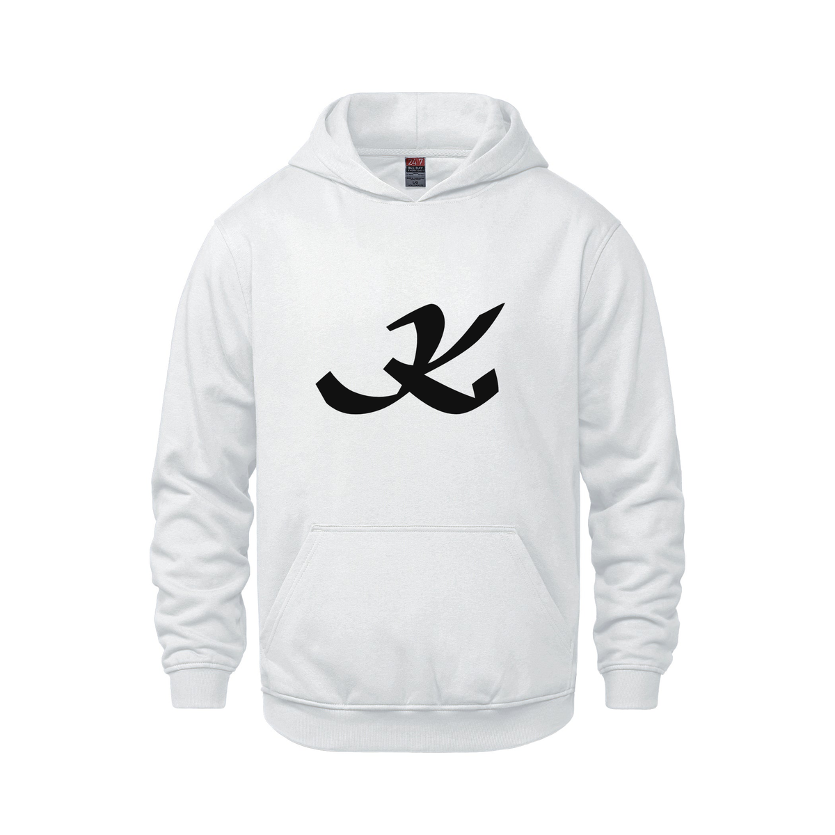 Alphabet K Hoodie 9 inch calligraphy Black ink, White
