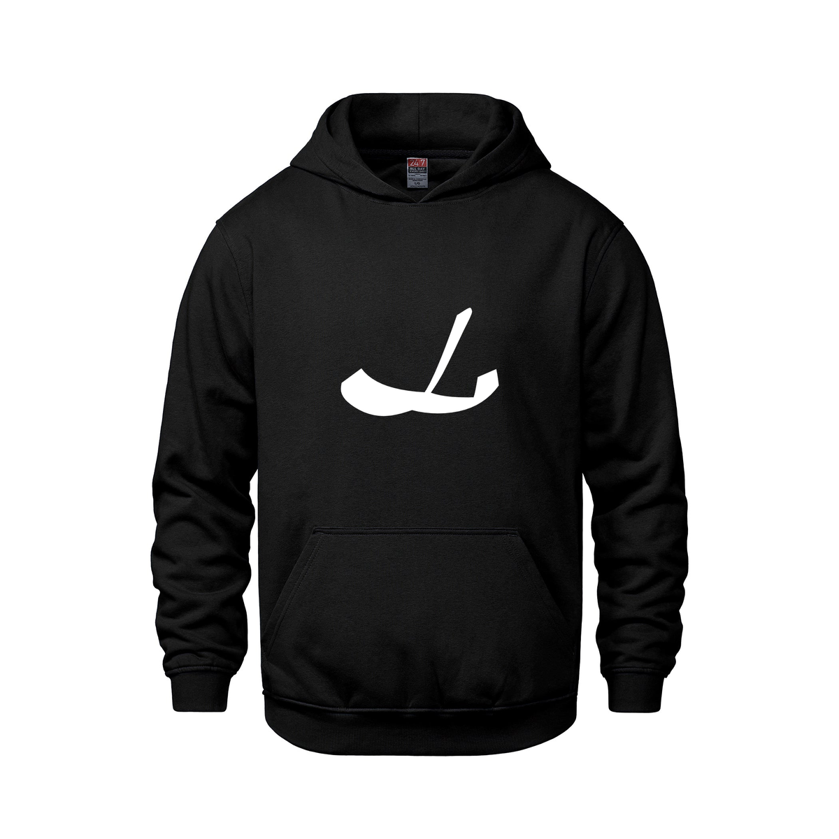 Alphabet L Hoodie 9 inch calligraphy White ink, Black