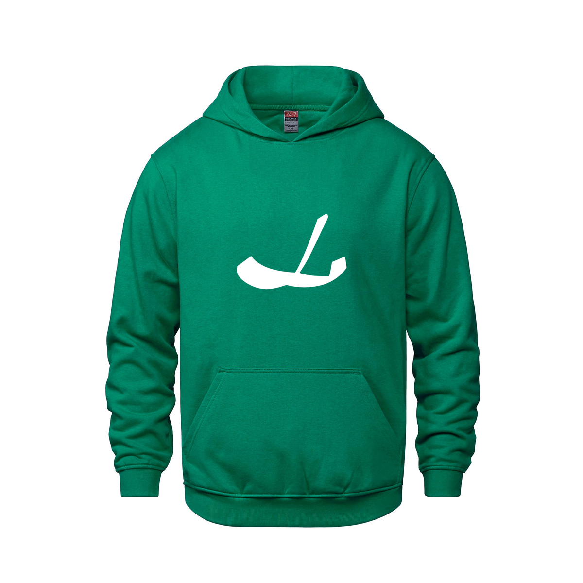 Alphabet L Hoodie 9 inch calligraphy White ink, Kelly Green