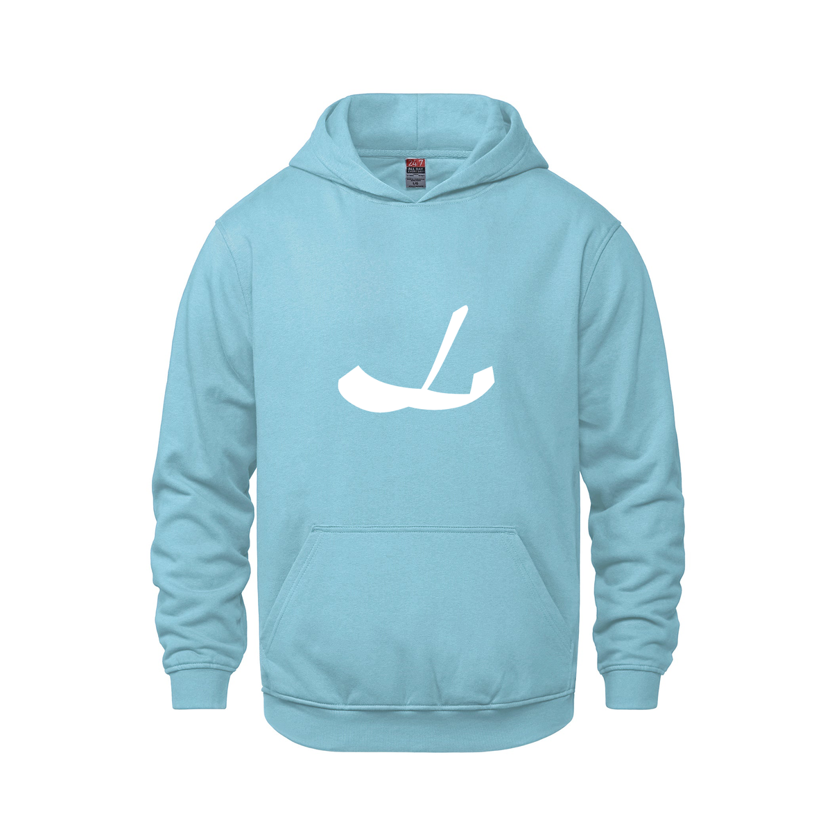 Alphabet L Hoodie 9 inch calligraphy White ink, Light Blue
