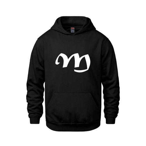 Alphabet M Hoodie 9 inch calligraphy White ink, Black