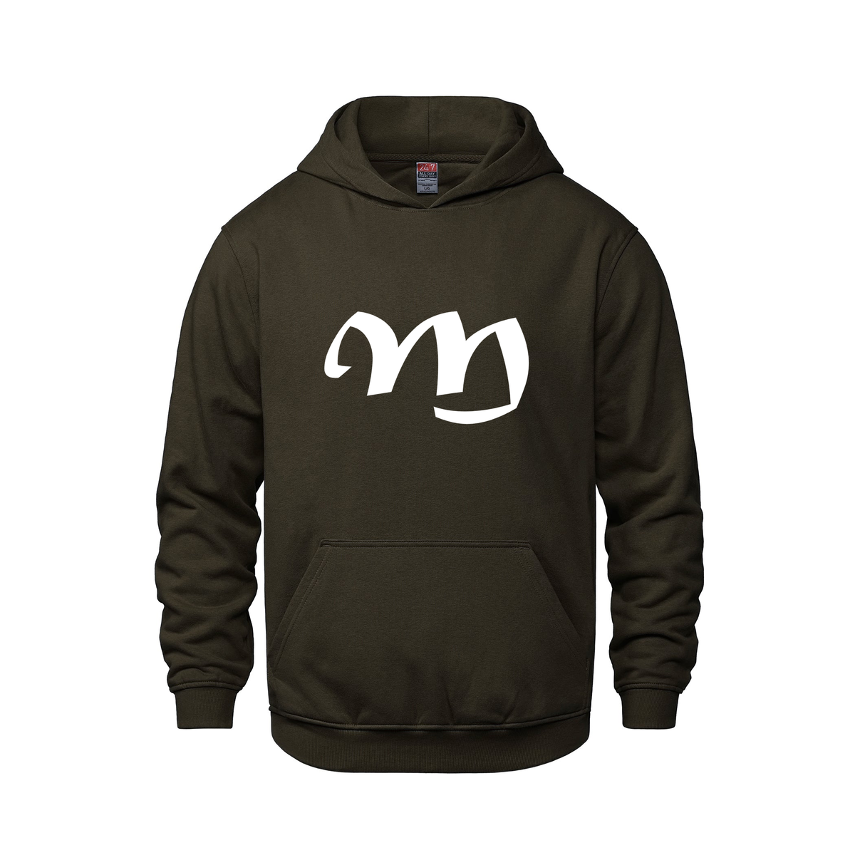 Alphabet M Hoodie 9 inch calligraphy White ink, Brown