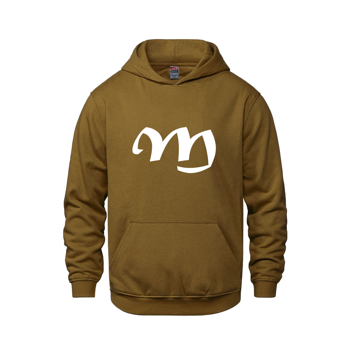 Alphabet M Hoodie 9 inch calligraphy White ink, Caramel