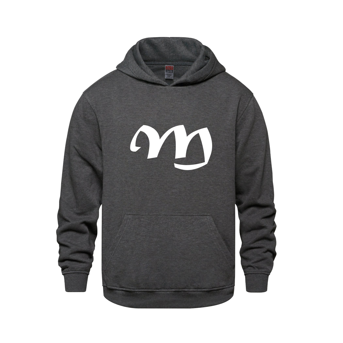 Alphabet M Hoodie 9 inch calligraphy White ink, Charcoal