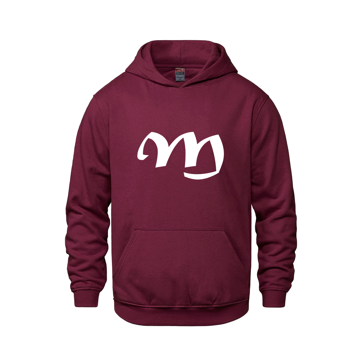 Alphabet M Hoodie 9 inch calligraphy White ink, Maroon