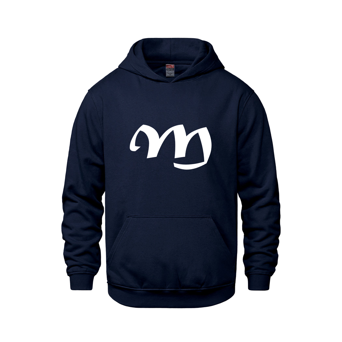 Alphabet M Hoodie 9 inch calligraphy White ink, Navy