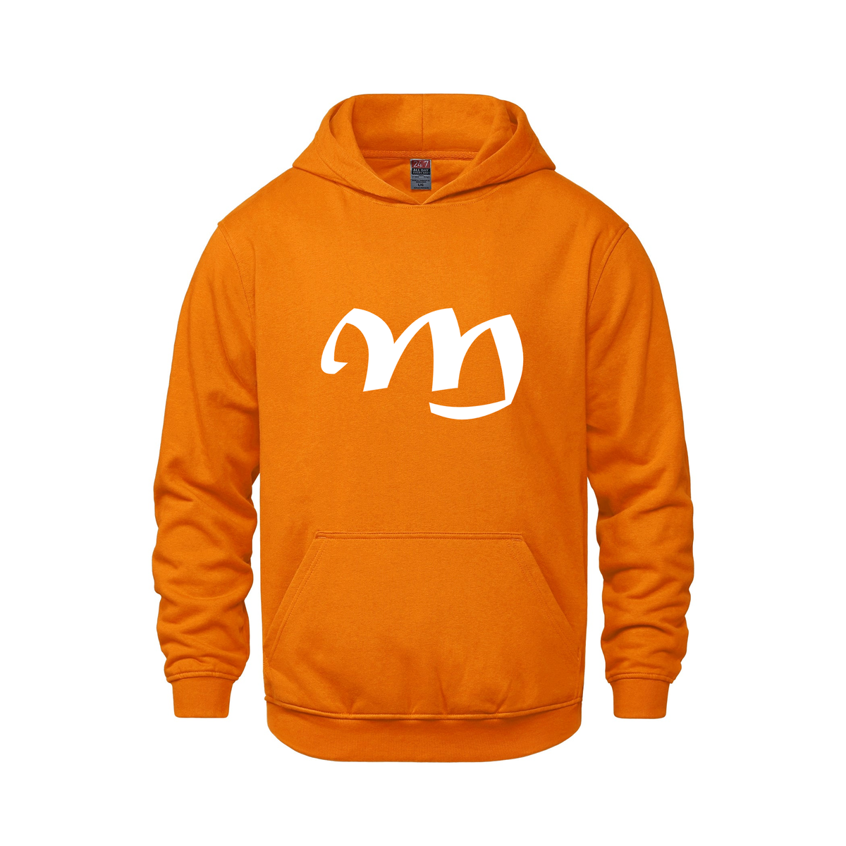 Alphabet M Hoodie 9 inch calligraphy White ink, Orange