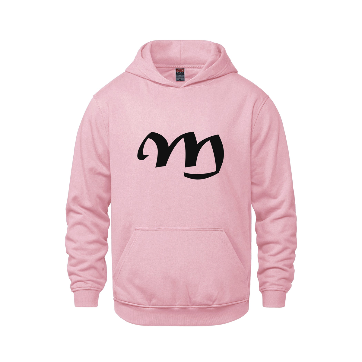Alphabet M Hoodie 9 inch calligraphy Black ink, Pink