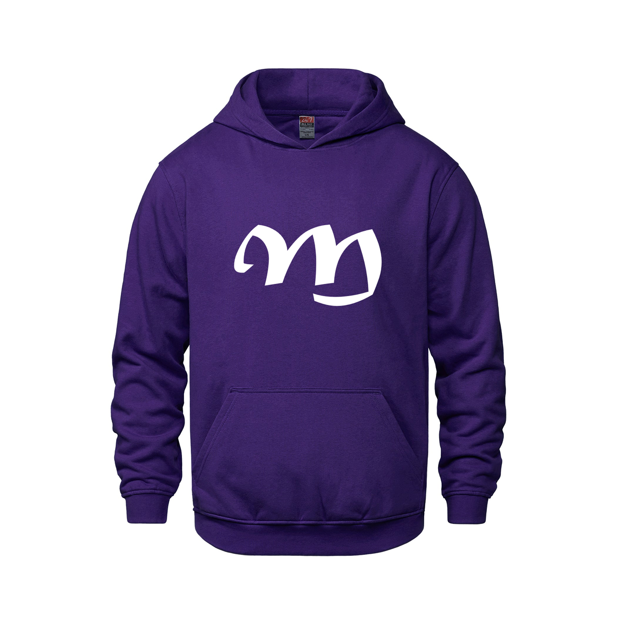 Alphabet M Hoodie 9 inch calligraphy White ink, Purple