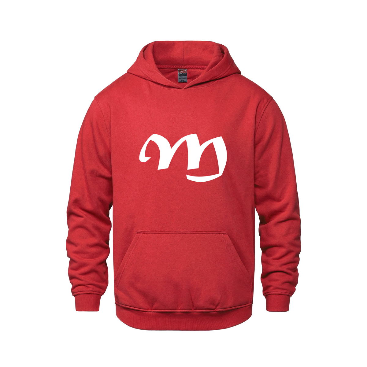 Alphabet M Hoodie 9 inch calligraphy White ink, Red