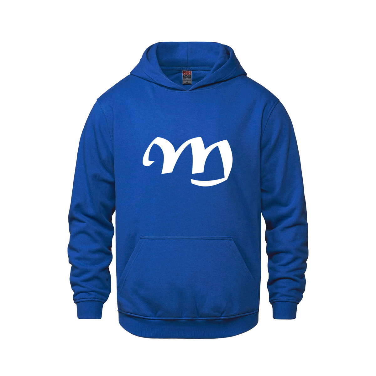 Alphabet M Hoodie 9 inch calligraphy White ink, Royal