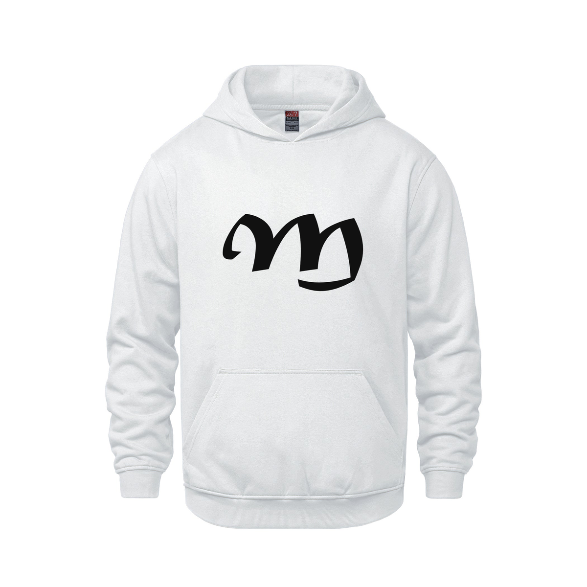 Alphabet M Hoodie 9 inch calligraphy Black ink, White