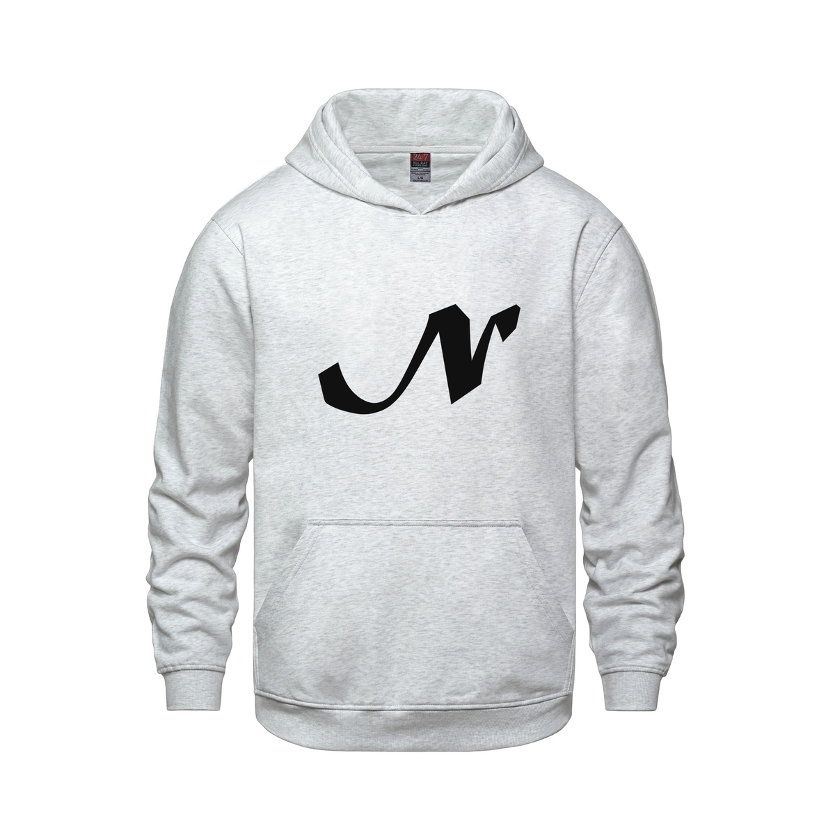 Alphabet N Hoodie 9 inch calligraphy Black ink, Ash