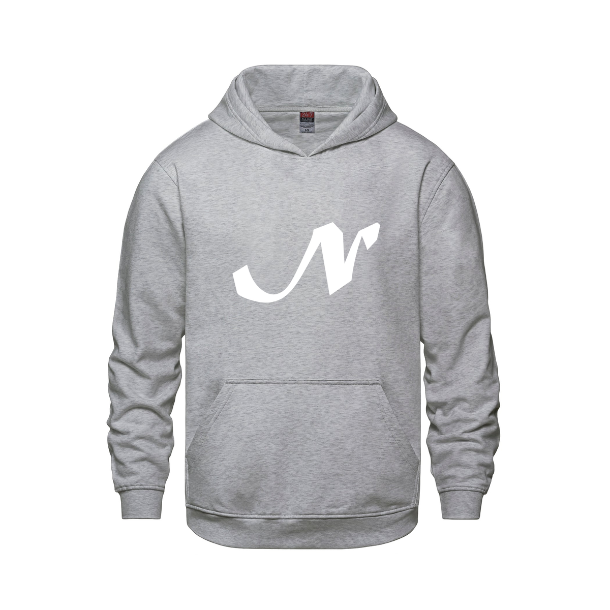 Alphabet N Hoodie 9 inch calligraphy White ink, Athletic Grey