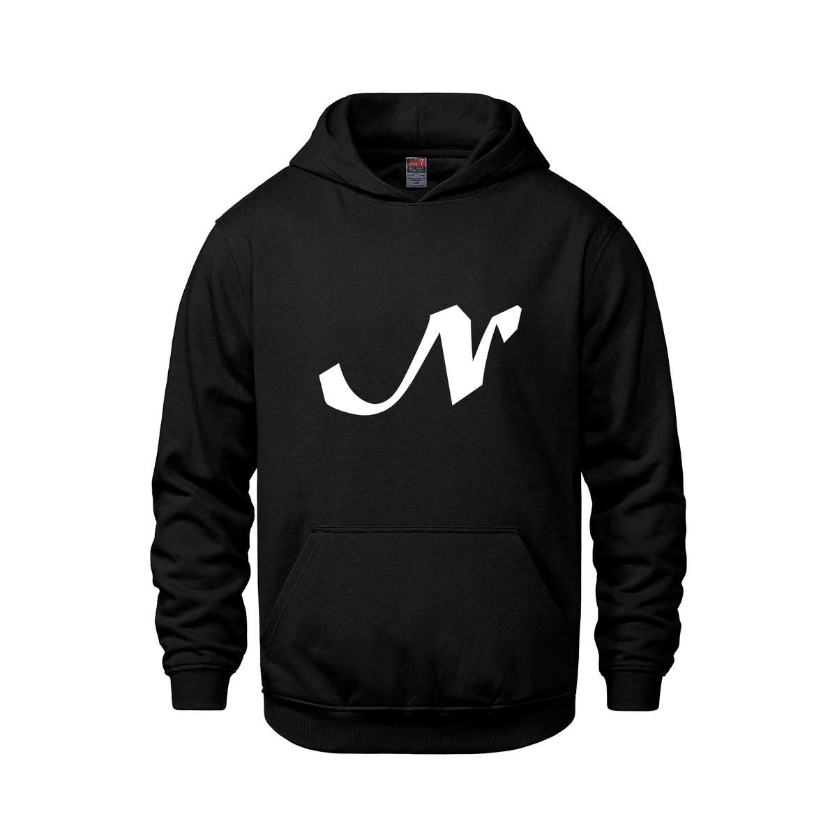 Alphabet N Hoodie 9 inch calligraphy White ink, Black
