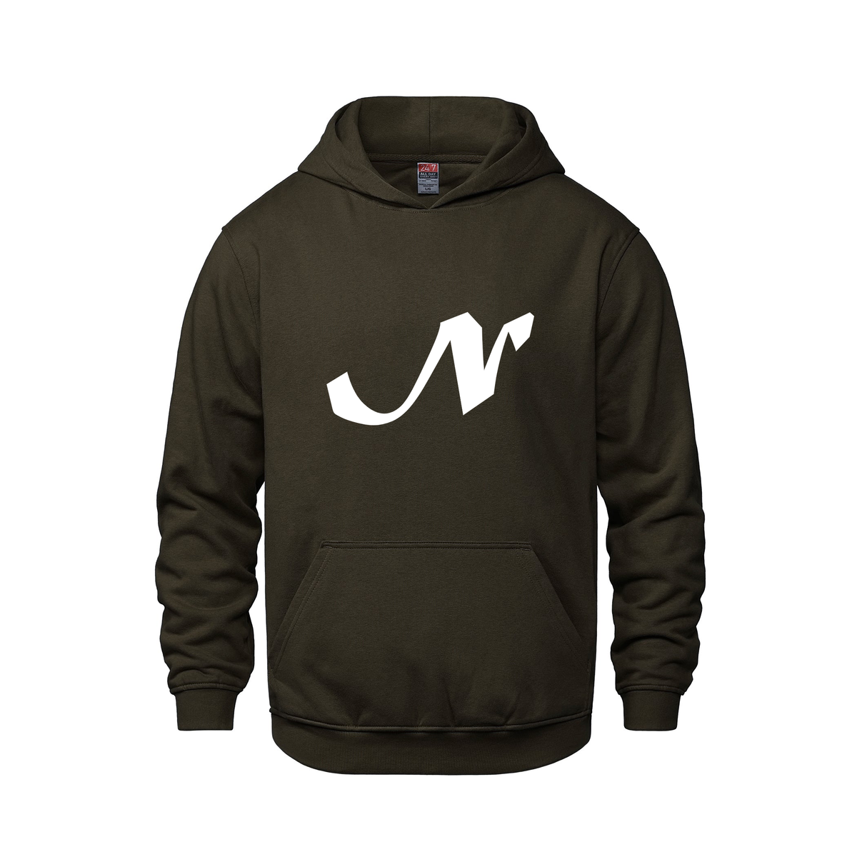 Alphabet N Hoodie 9 inch calligraphy White ink, Brown