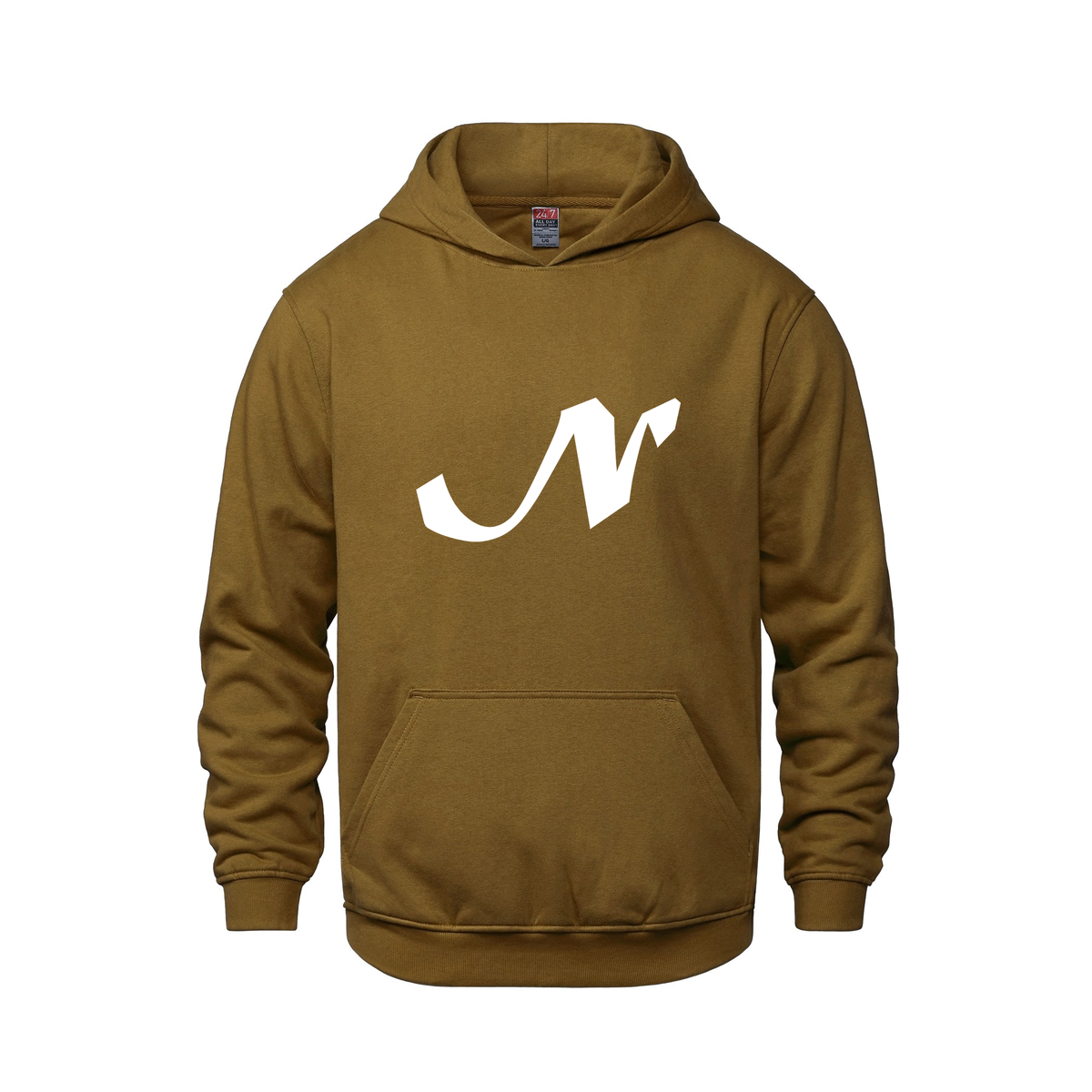 Alphabet N Hoodie 9 inch calligraphy White ink, Caramel