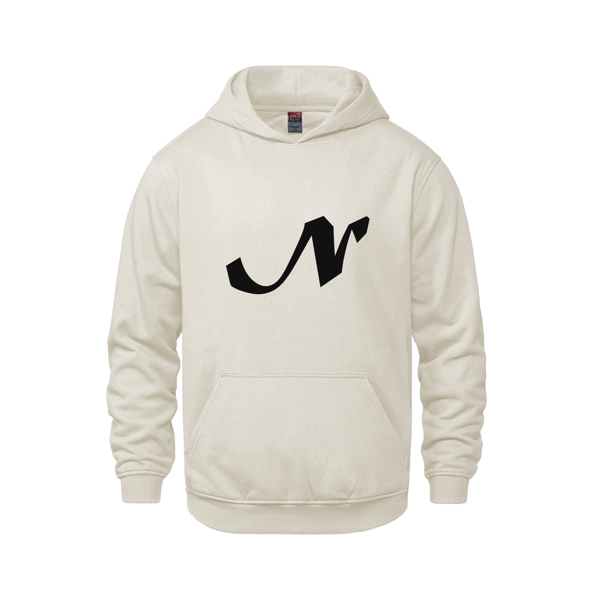 Alphabet N Hoodie 9 inch calligraphy Black ink, Ivory