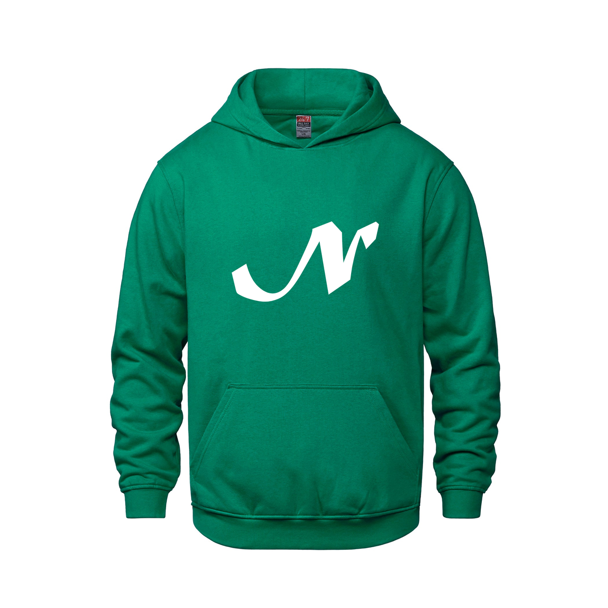 Alphabet N Hoodie 9 inch calligraphy White ink, Kelly Green