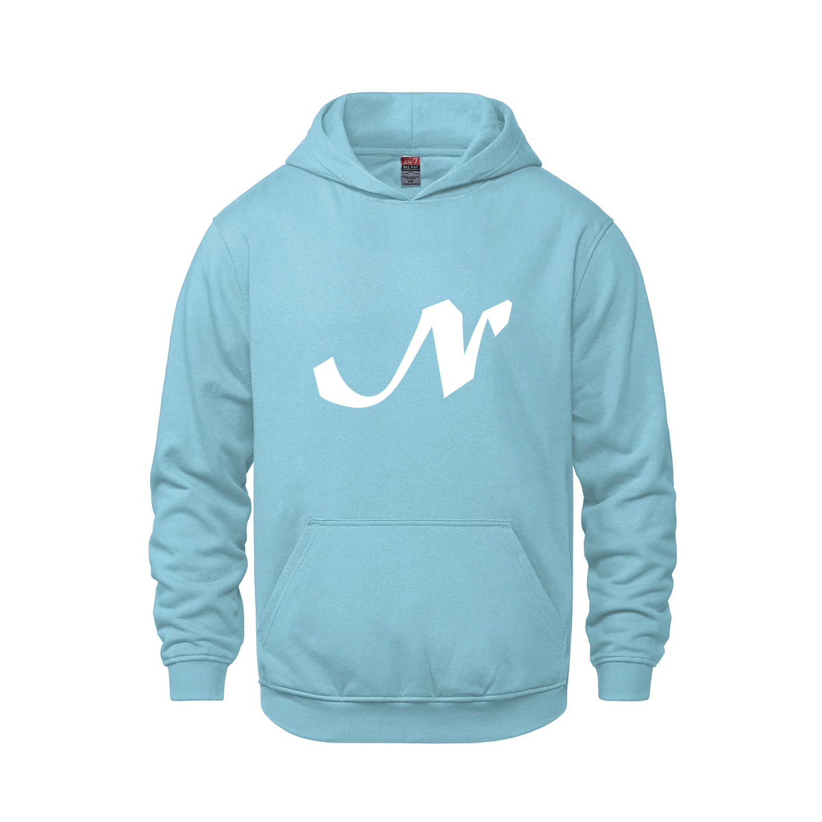 Alphabet N Hoodie 9 inch calligraphy White ink, Light Blue