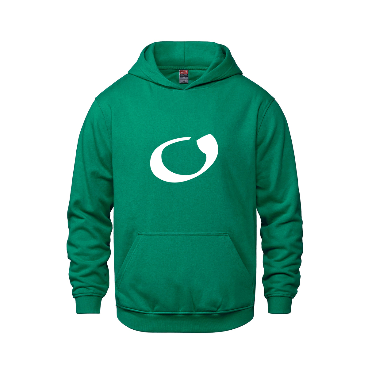 Alphabet O Hoodie 9 inch calligraphy White ink, Kelly Green