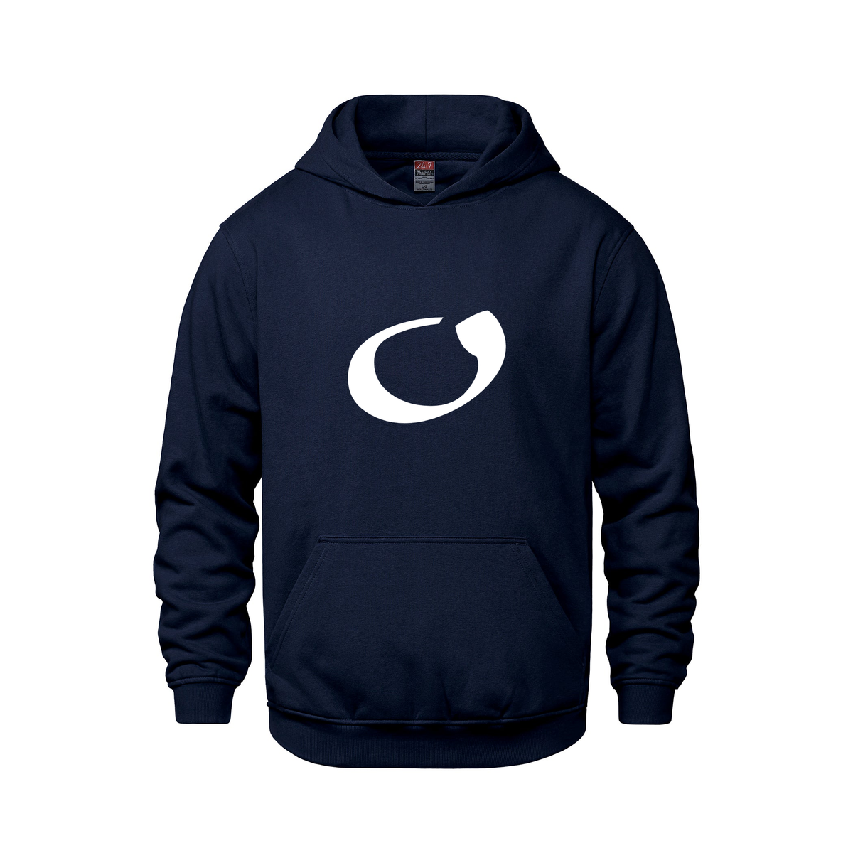 Alphabet O Hoodie 9 inch calligraphy White ink, Navy