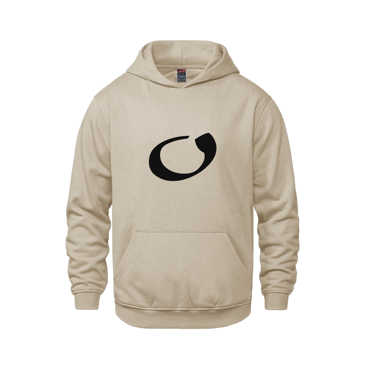 Alphabet O Hoodie 9 inch calligraphy Black ink, Sand