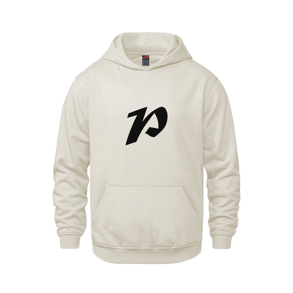 Alphabet P Hoodie 9 inch calligraphy Black ink, Ivory