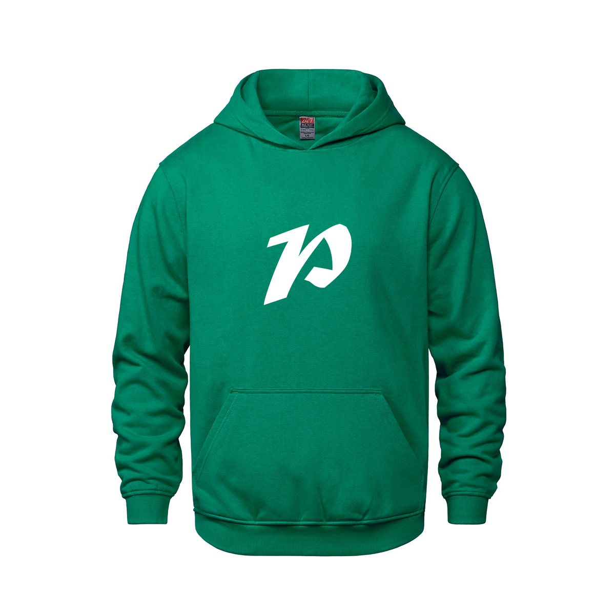 Alphabet P Hoodie 9 inch calligraphy White ink, Kelly Green