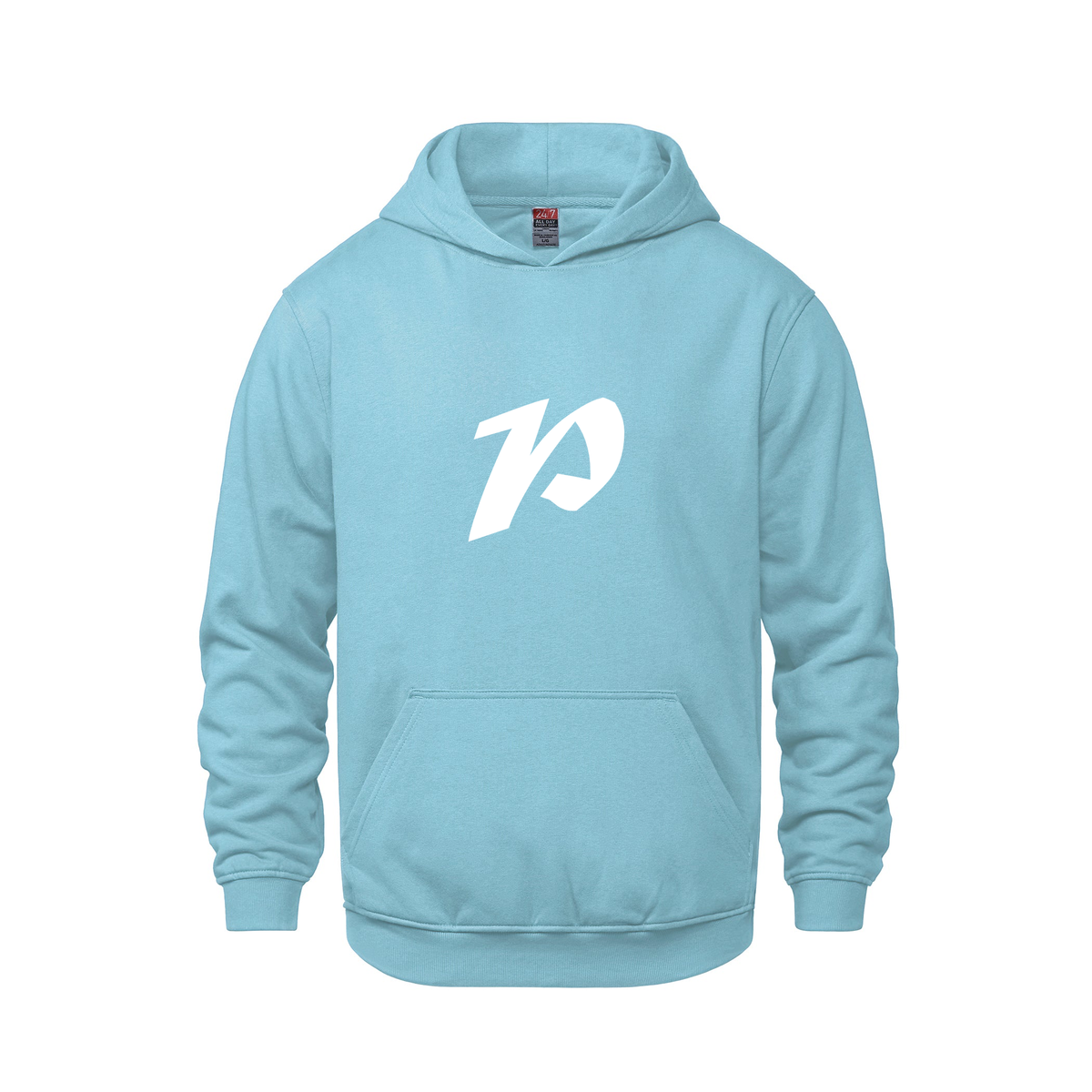 Alphabet P Hoodie 9 inch calligraphy White ink, Light Blue